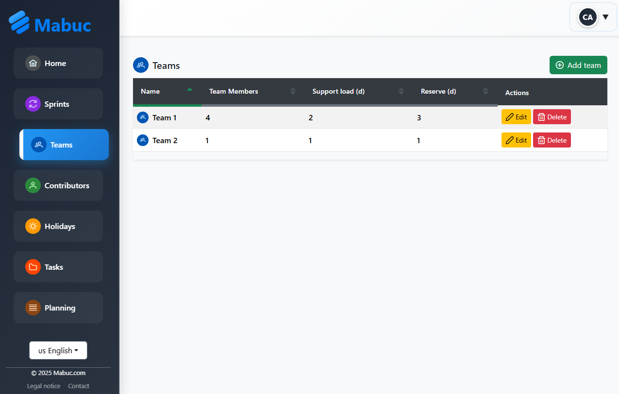 Team creation and management in Mabuc